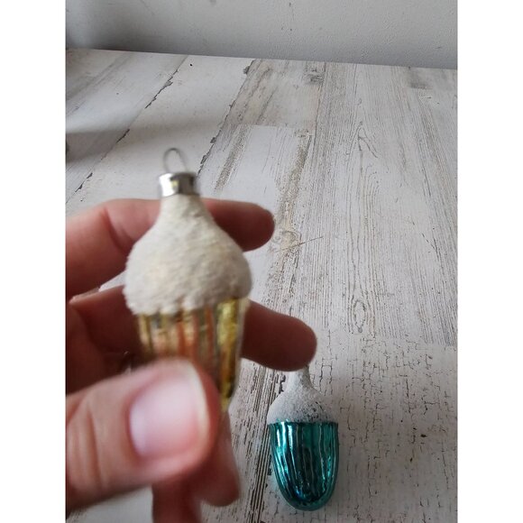 Antique acorn mercury glass ornament flocked set green yellow orange Xmas tree - Picture 7 of 10